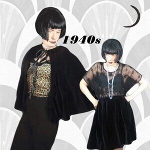 Black Velveteen Cape / Wrap Skirt / Overskirt ALL THAT and 40s Vintage